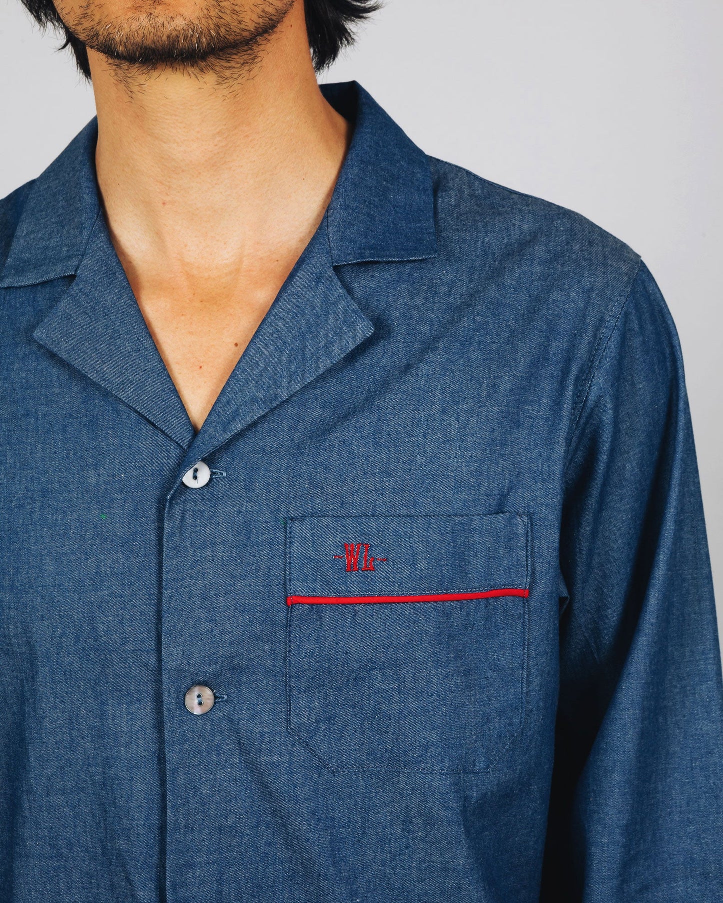 Mens Long Pyjamas - Denim Medium Blue