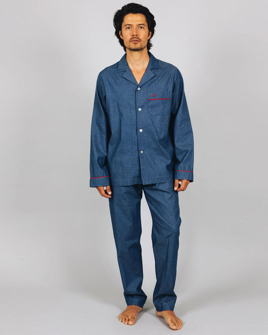 Mens Long Pyjamas - Denim Medium Blue