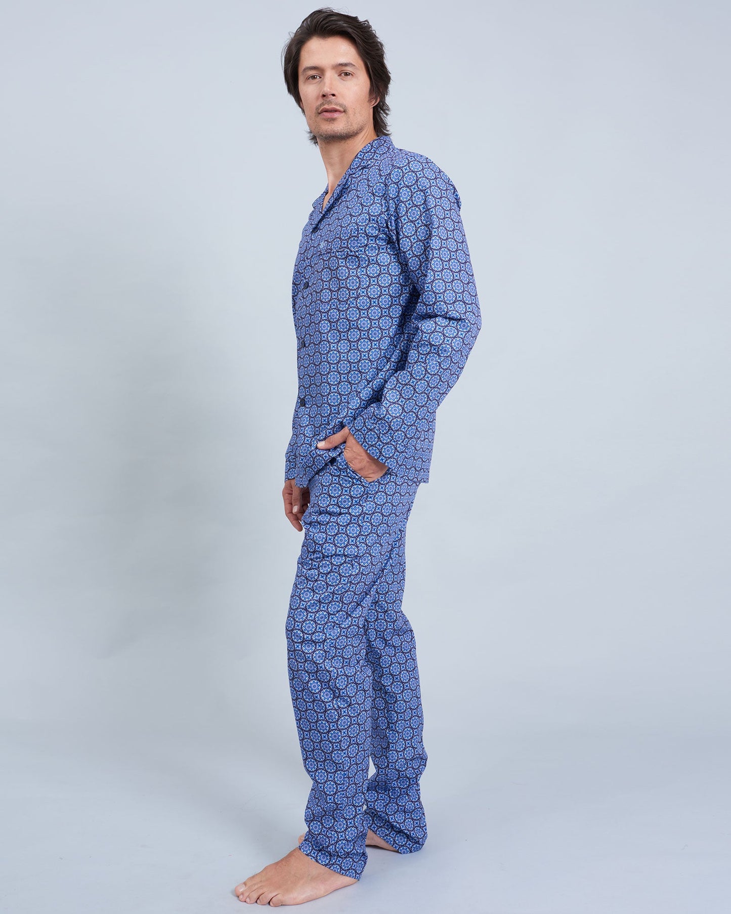 Mens Long Pyjamas - Indigo Floral