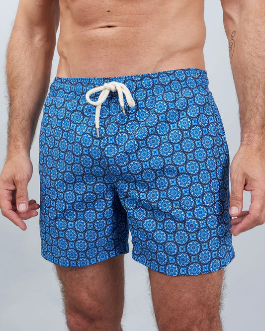 Mens Swim Shorts - Indigo Floral