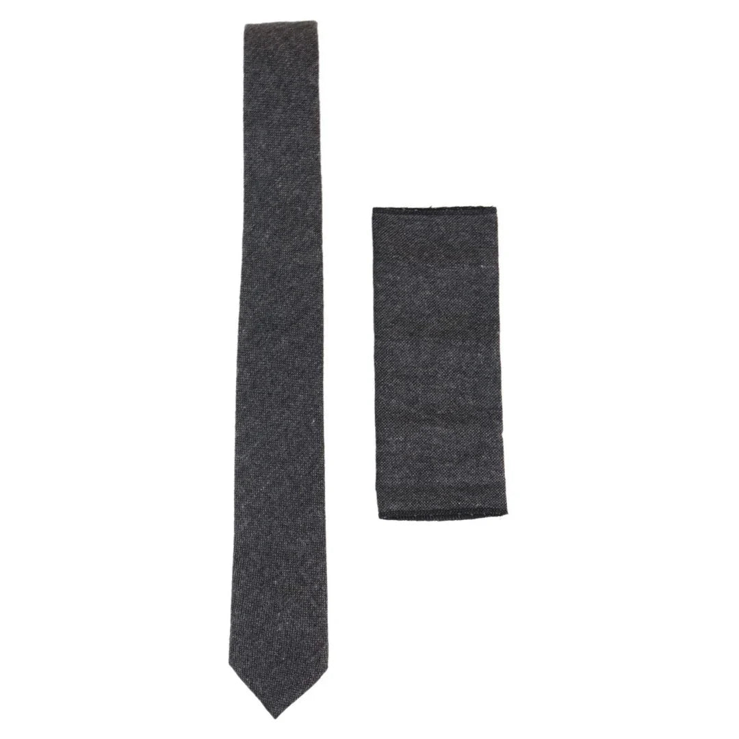 Stz23 - Men's Tie Hankie Tweed Grey Classic Gatsby Peaky Blinders