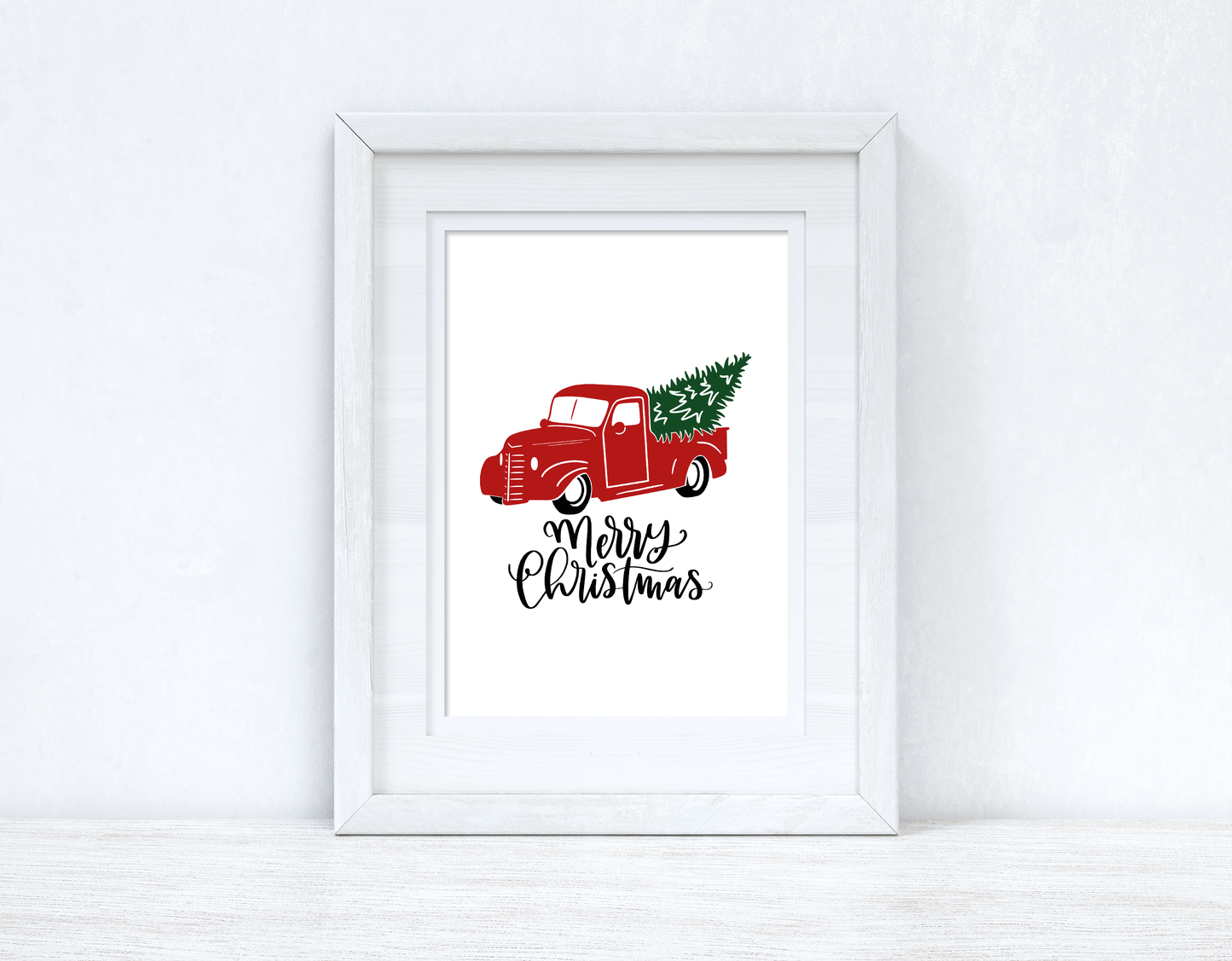 Merry Christmas Red Truck Seasonal Wall Home Decor Print