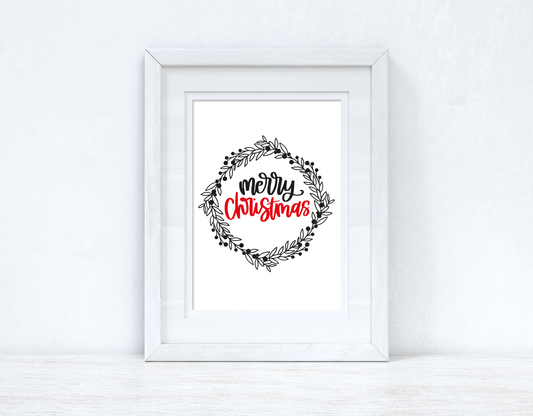 Merry Christmas Wreath Seasonal Wall Home Decor Print
