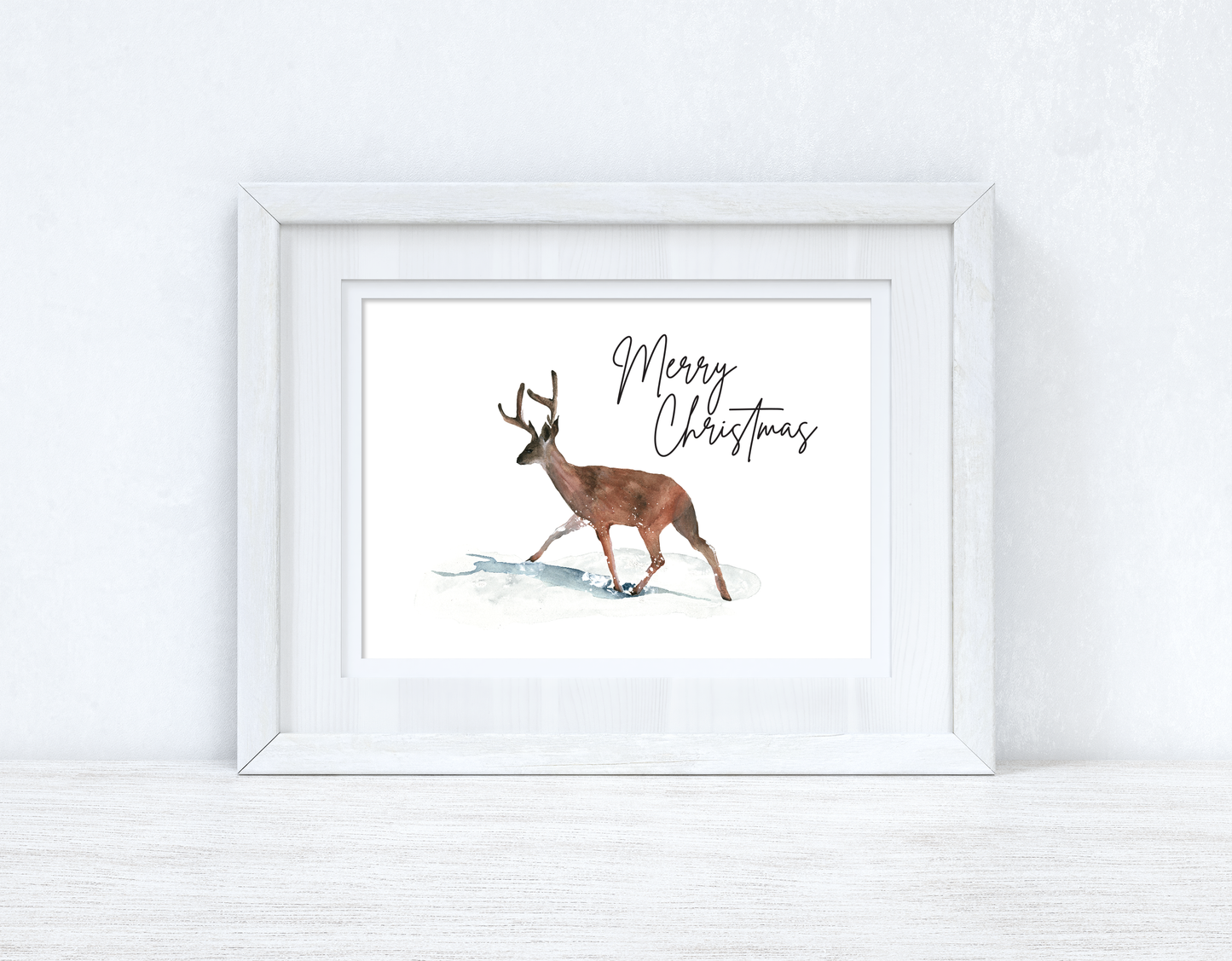 Merry Christmas Reindeer Seasonal Winter Wall Home Decor Print