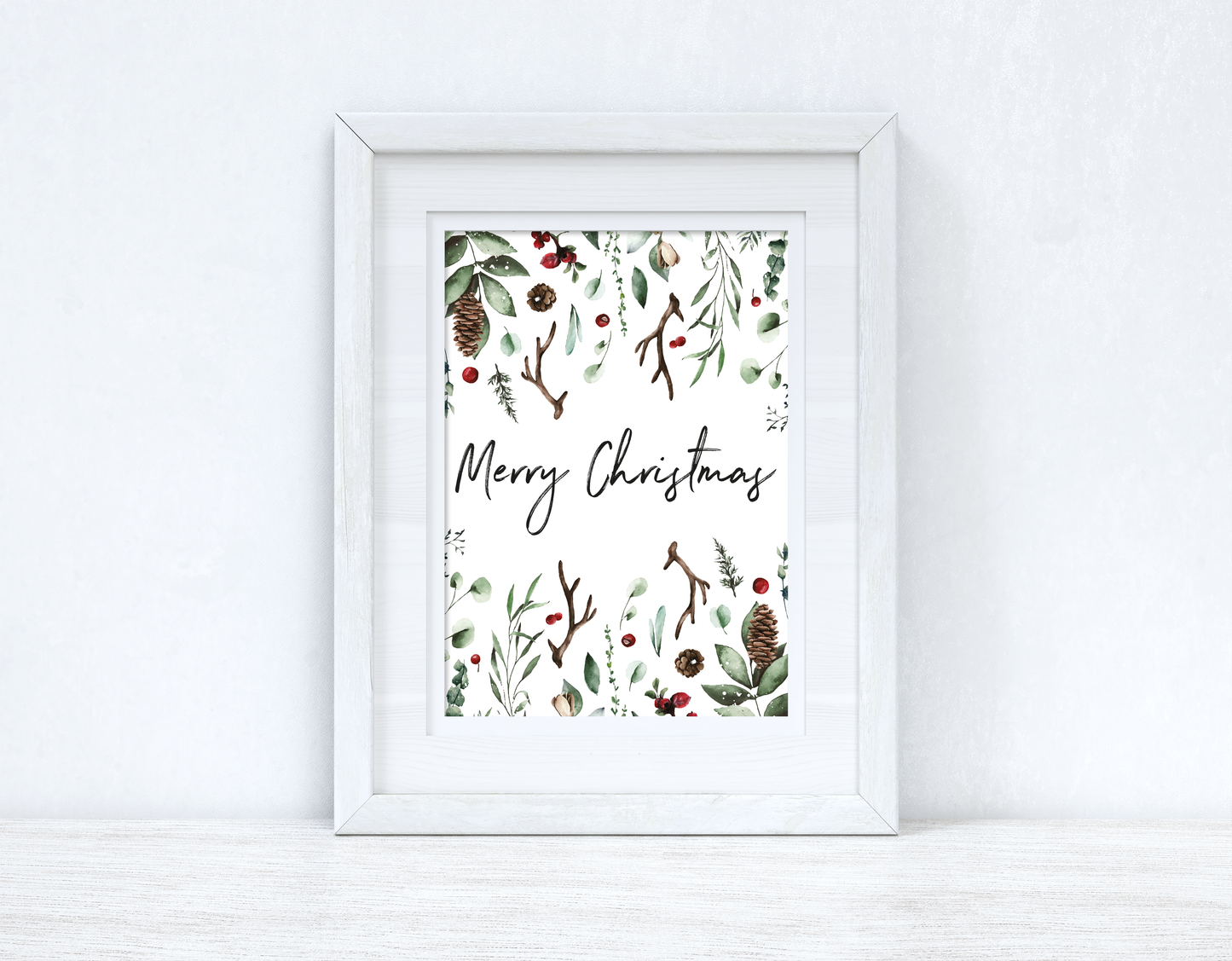 Merry Christmas Full Border Winter Christmas Seasonal Wall Home Decor Print
