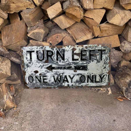 Metal Distressed Look Turn Left Road Sign