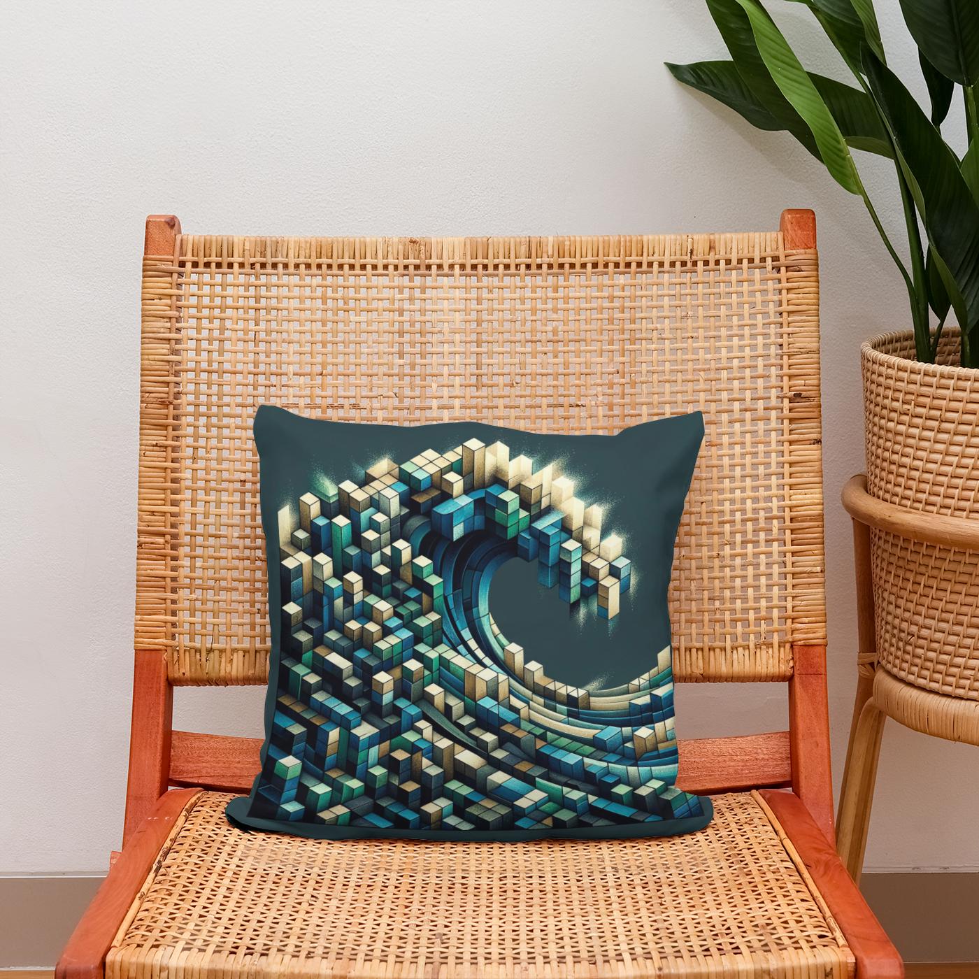 Cubist Ocean Wave Mosaic Cotton Cushion