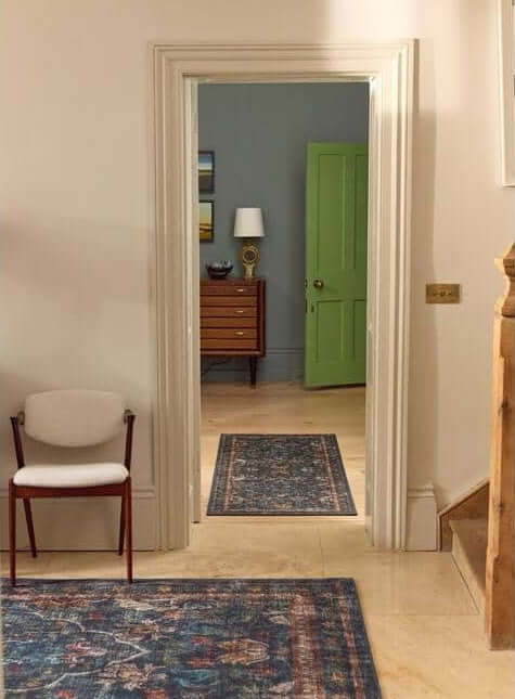 Eco-Washable Blue Rug Vintage Design