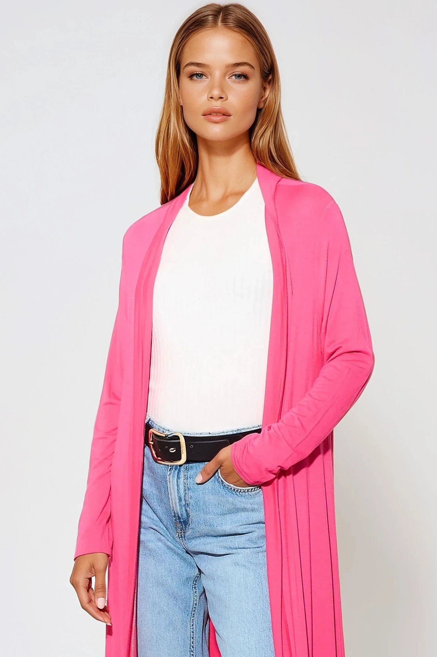 Fuchsia Jersey Longline Cardigan