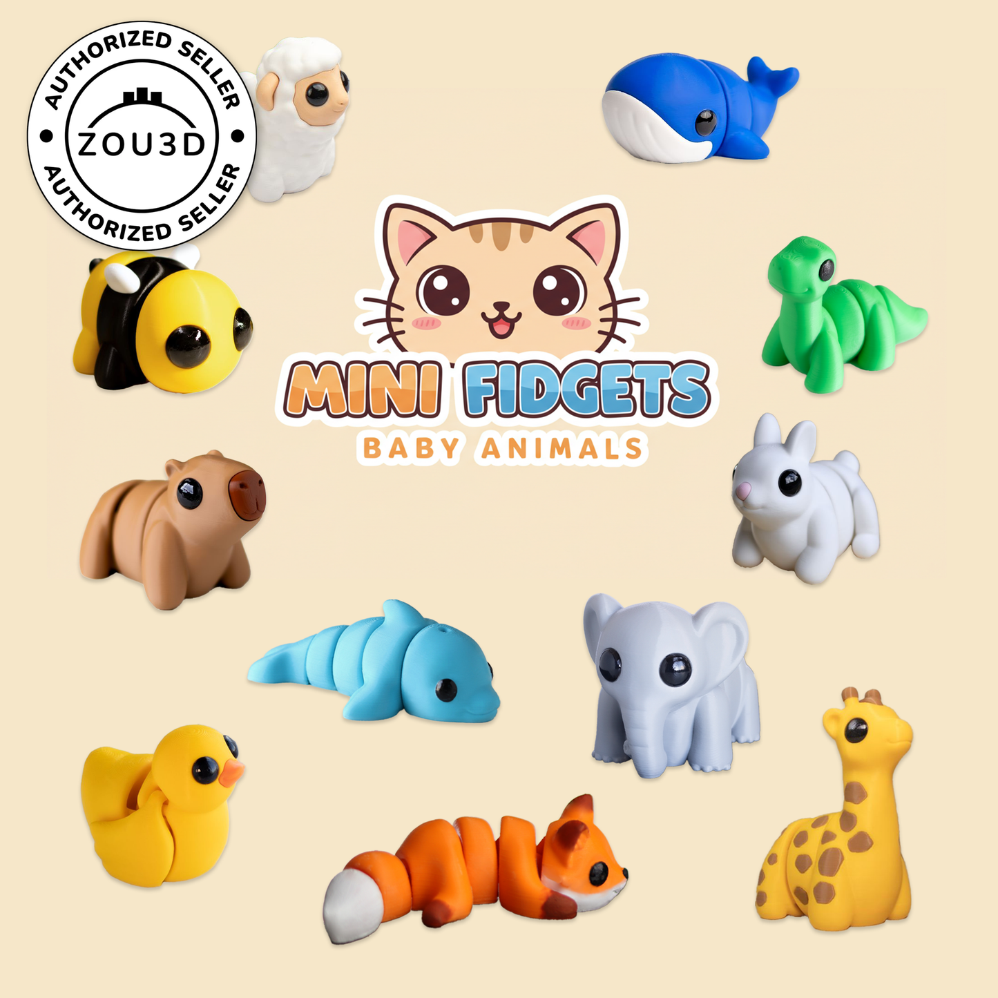Mini Fidget Animals Vol 1 – 3D Printed Articulated Collectibles & Keyrings