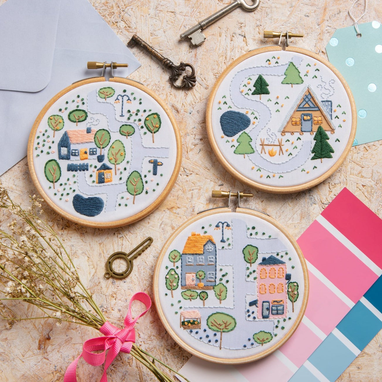'Village Cottage' Mini Embroidery Kit for Beginners