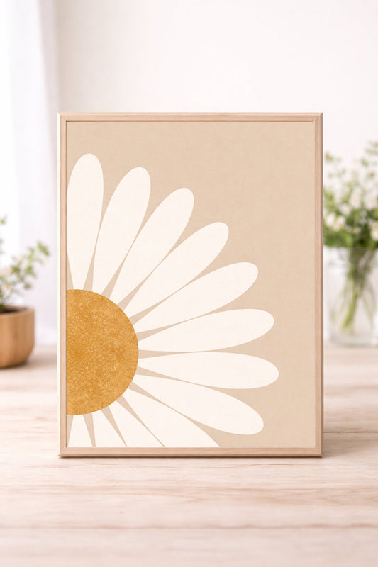 Minimal Daisy Spring Wall Art – Modern Floral Abstract Print Neutral Boho Scandinavian Home Decor
