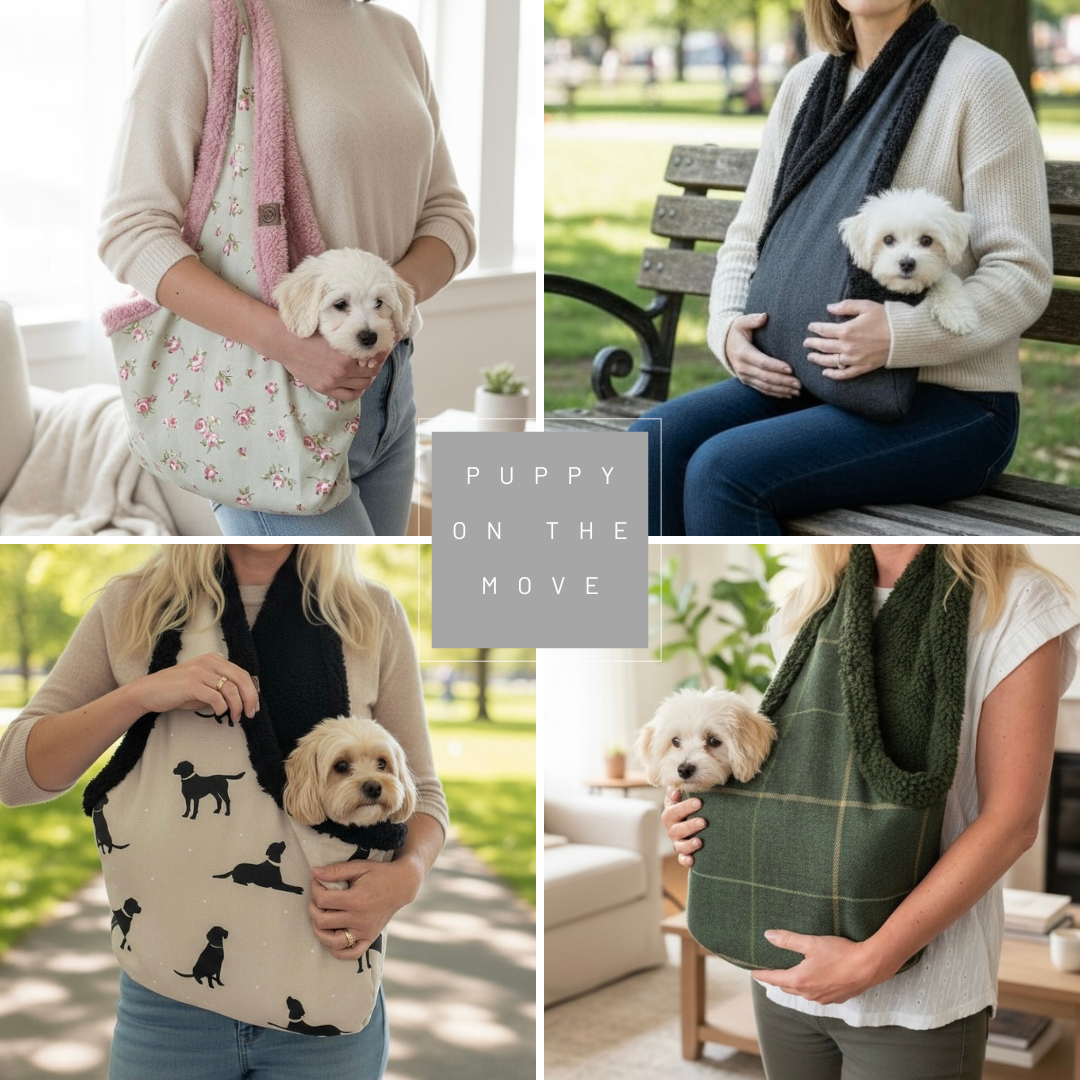 Handcrafted, luxury puppy/small dog carrier/sling - Forest Green Check - The Arlo Collection