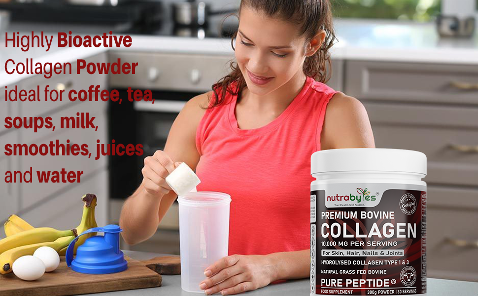 Premium Bovine Collagen Supplement Powder, 10,000 mg Pure Hydrolysed Collagen Peptides, Blended with 19 Amino Acids, Unflavoured Collagen Protein Powder Types 1 and 3, Halal & Kosher