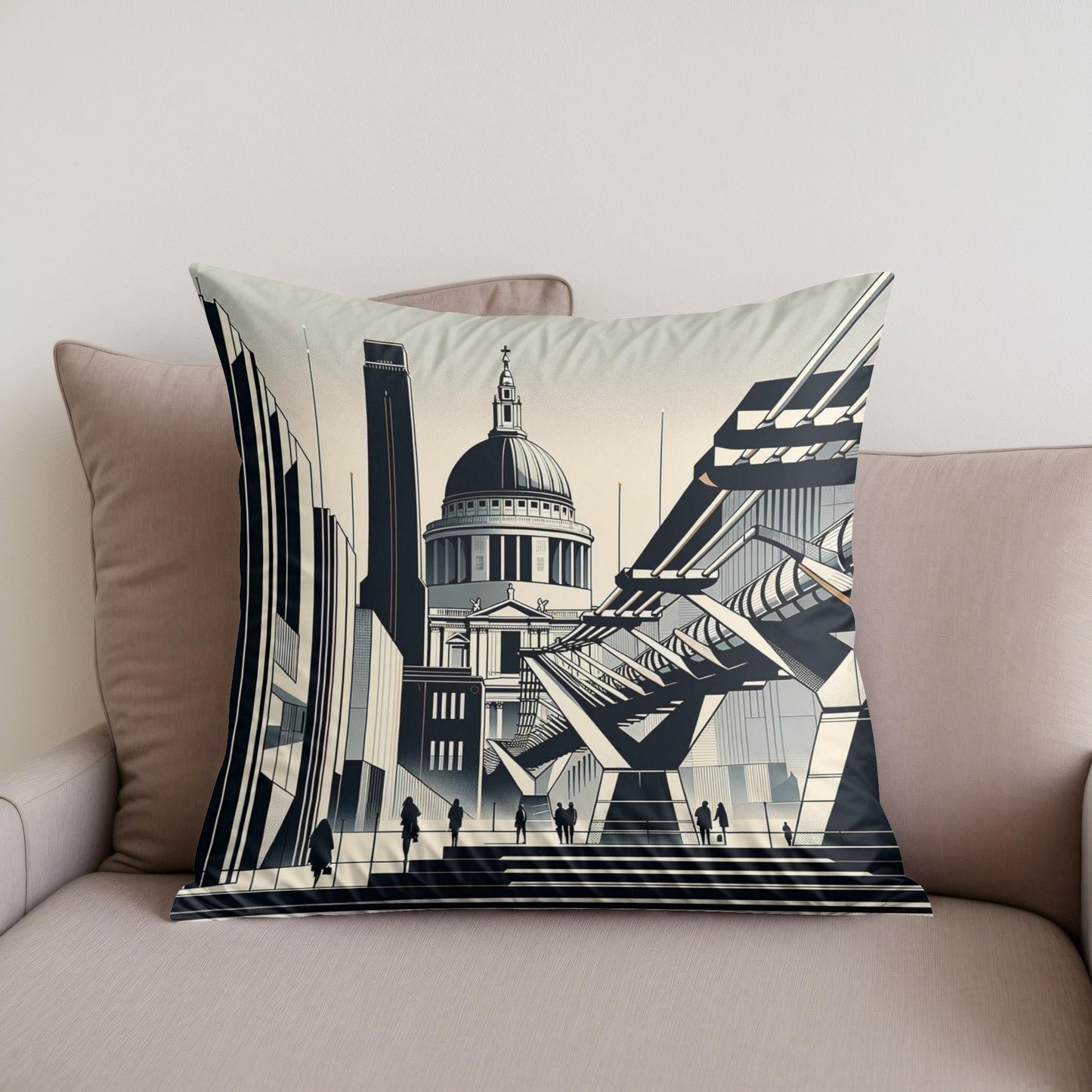 London Tate Modern and Millennium Bridge Modernist Cotton Cushion
