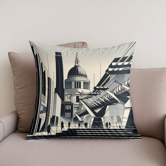 London Tate Modern and Millennium Bridge Modernist Cotton Cushion