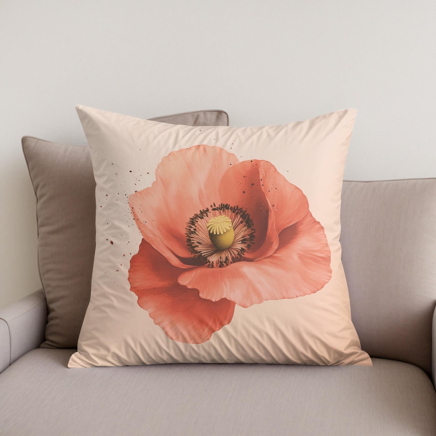 Pastel Red Poppy Cotton Cushion