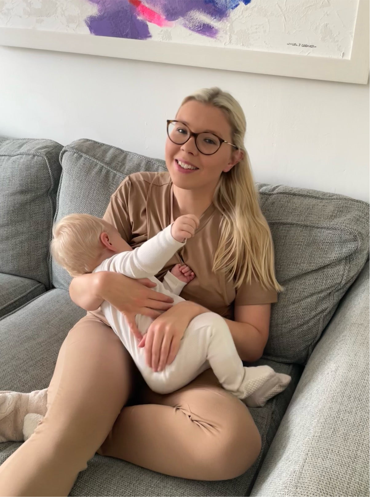 Mocha Luxurious Cotton Breastfeeding Loungewear Short Sleeve