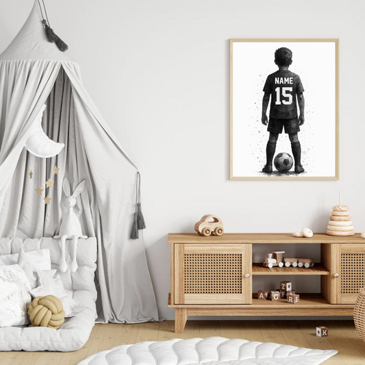 Personalised Football Poster – Custom Name & Number, Kids Room Decor, Soccer Wall Art