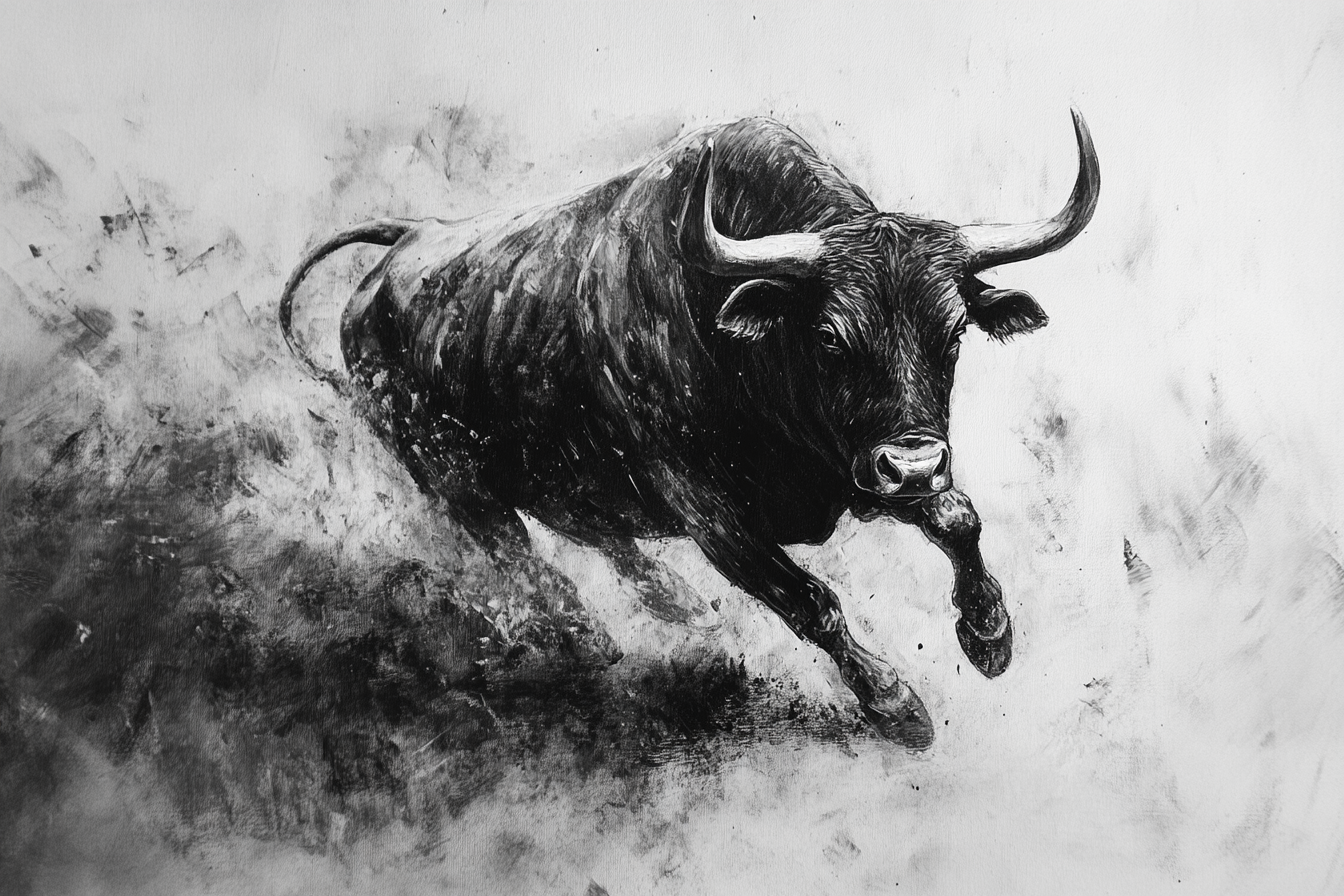 Monochrome Bull Charge Canvas