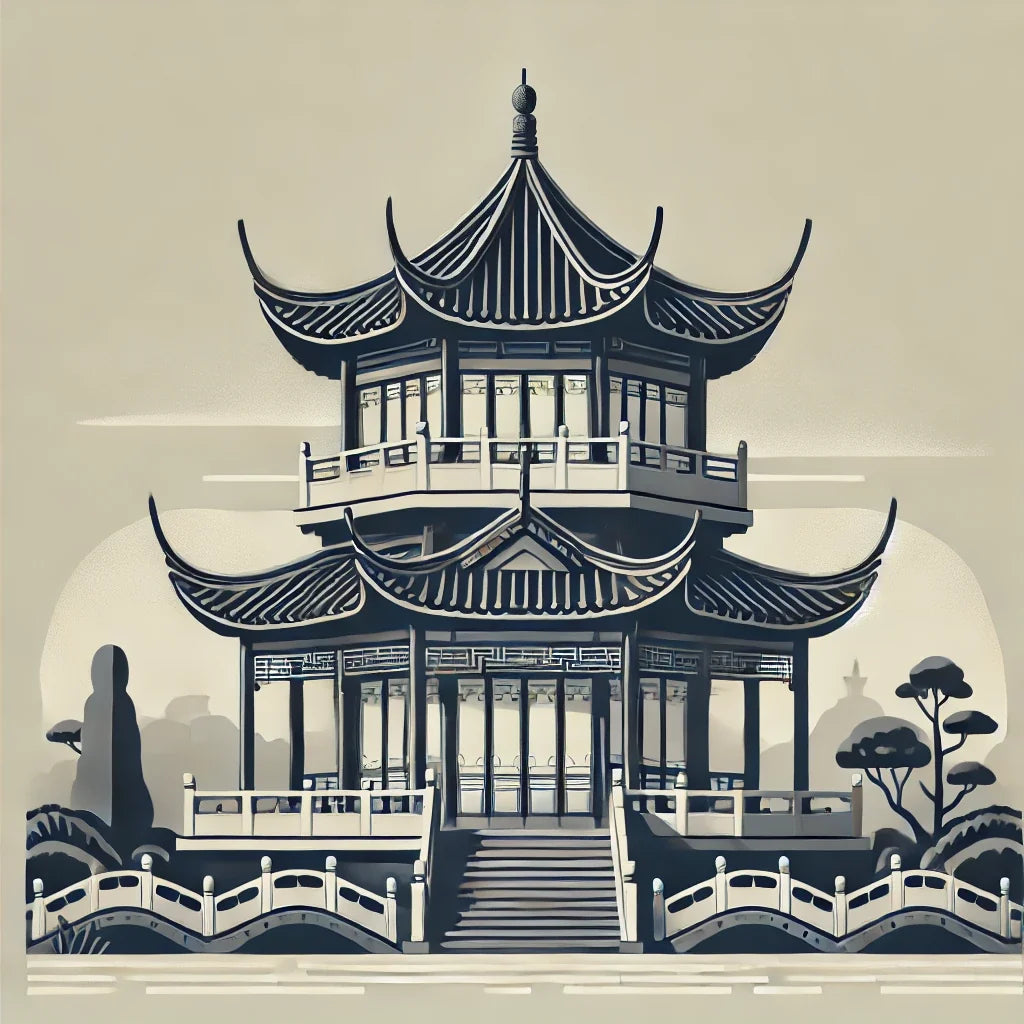 Monochrome Pagoda Canvas