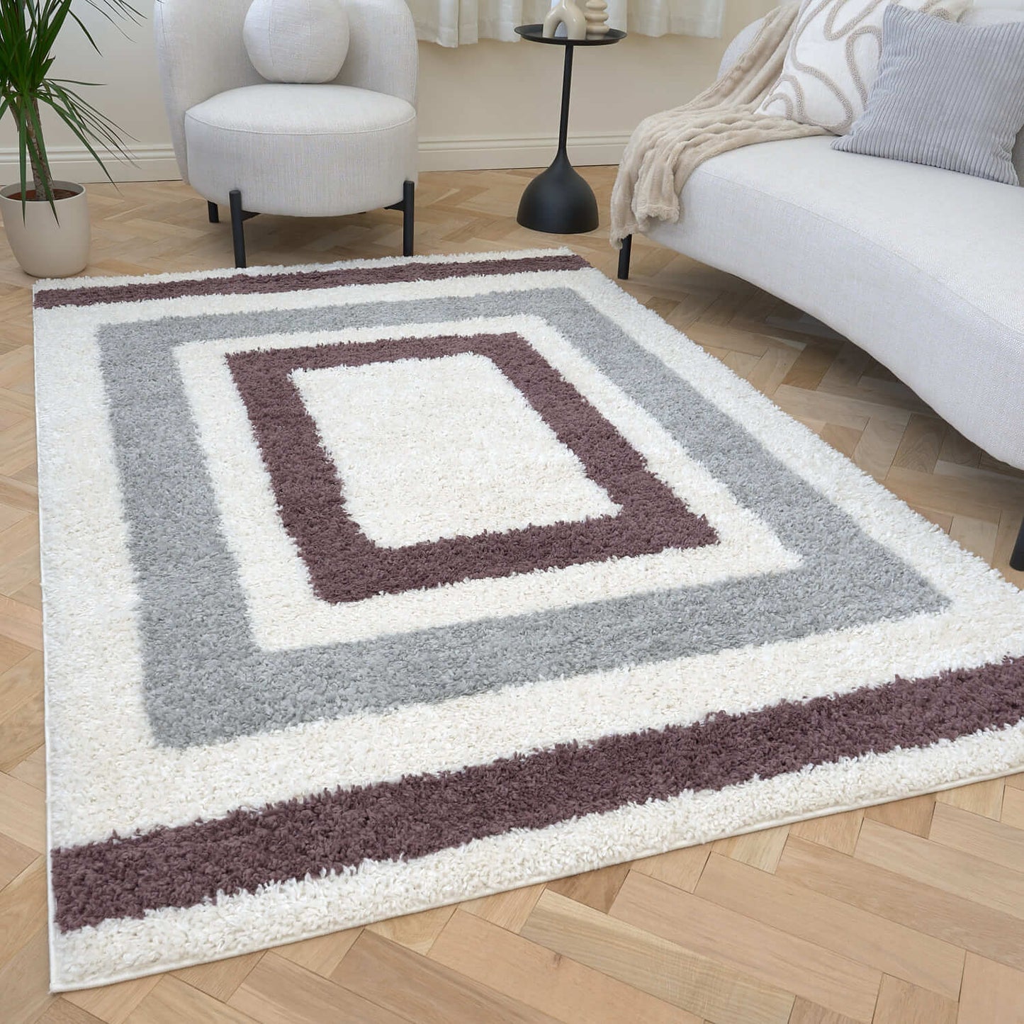 Moodi Shaggy Grey/Purple Contour Rug