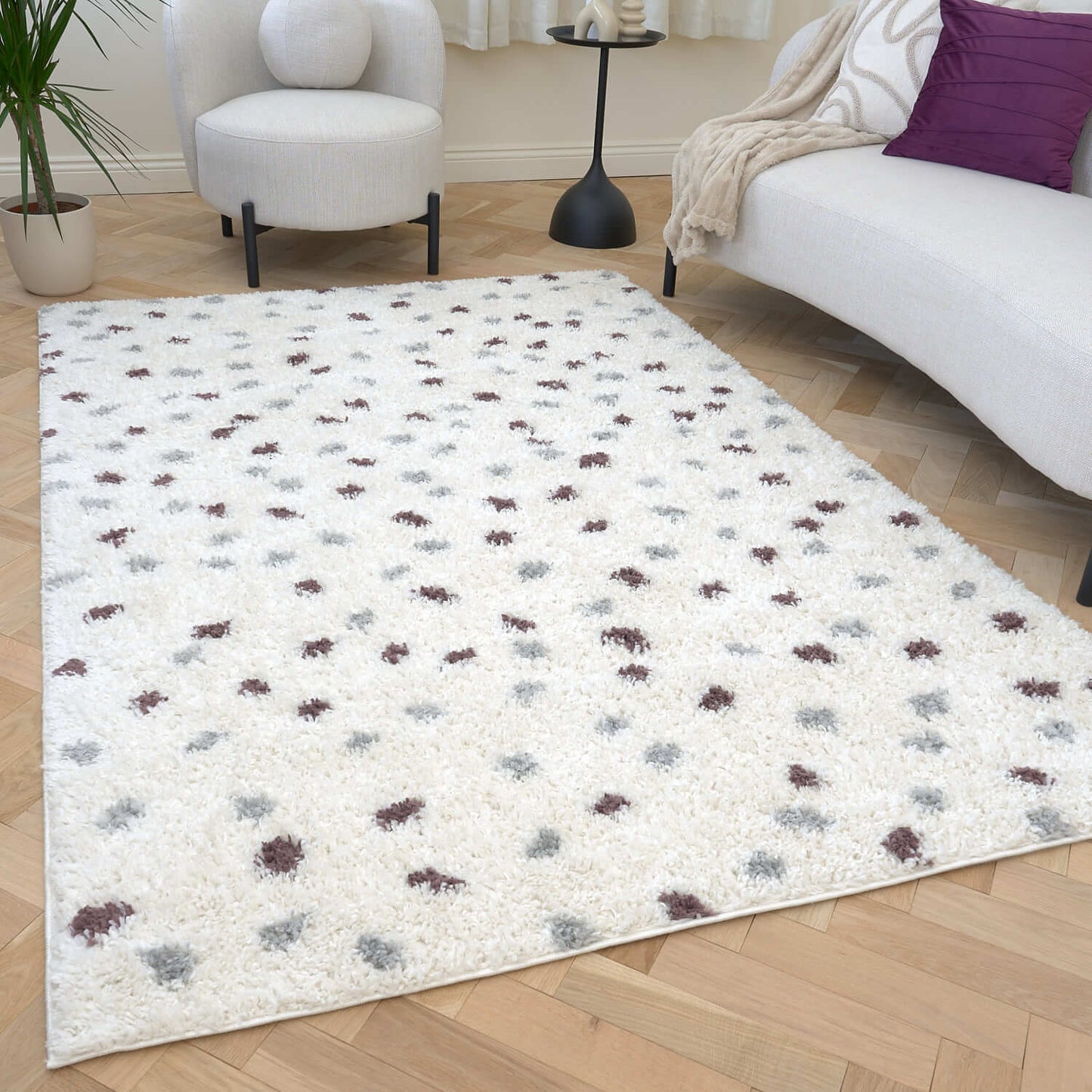 Moodi Shaggy Grey/Purple Plumetis Rug