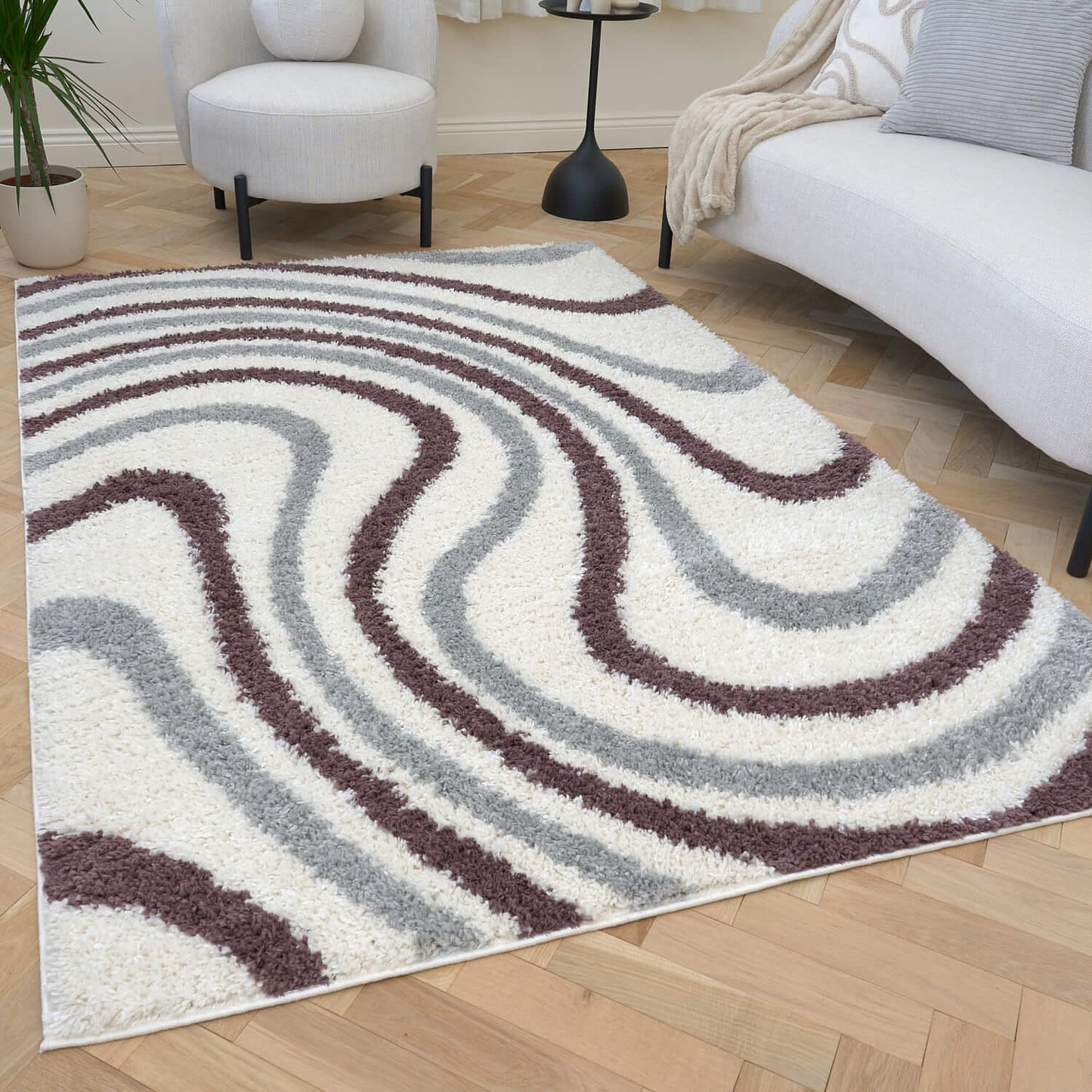 Moodi Shaggy Grey/Purple Smokeberry Rug
