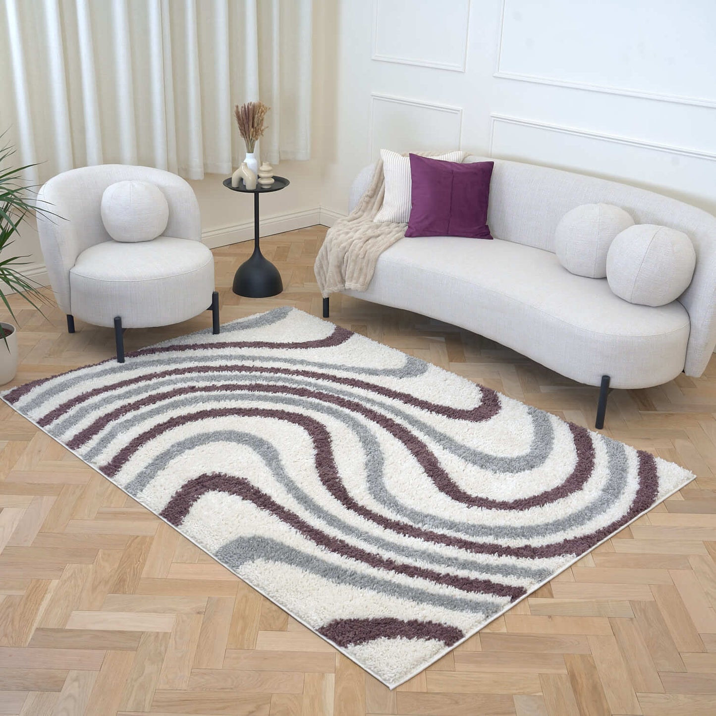 Moodi Shaggy Grey/Purple Smokeberry Rug