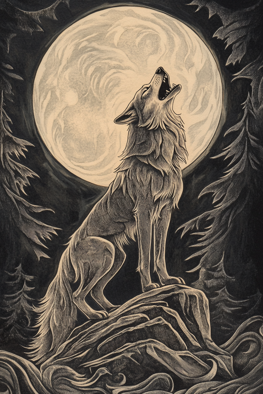 Moonlit Howling Wolf Canvas
