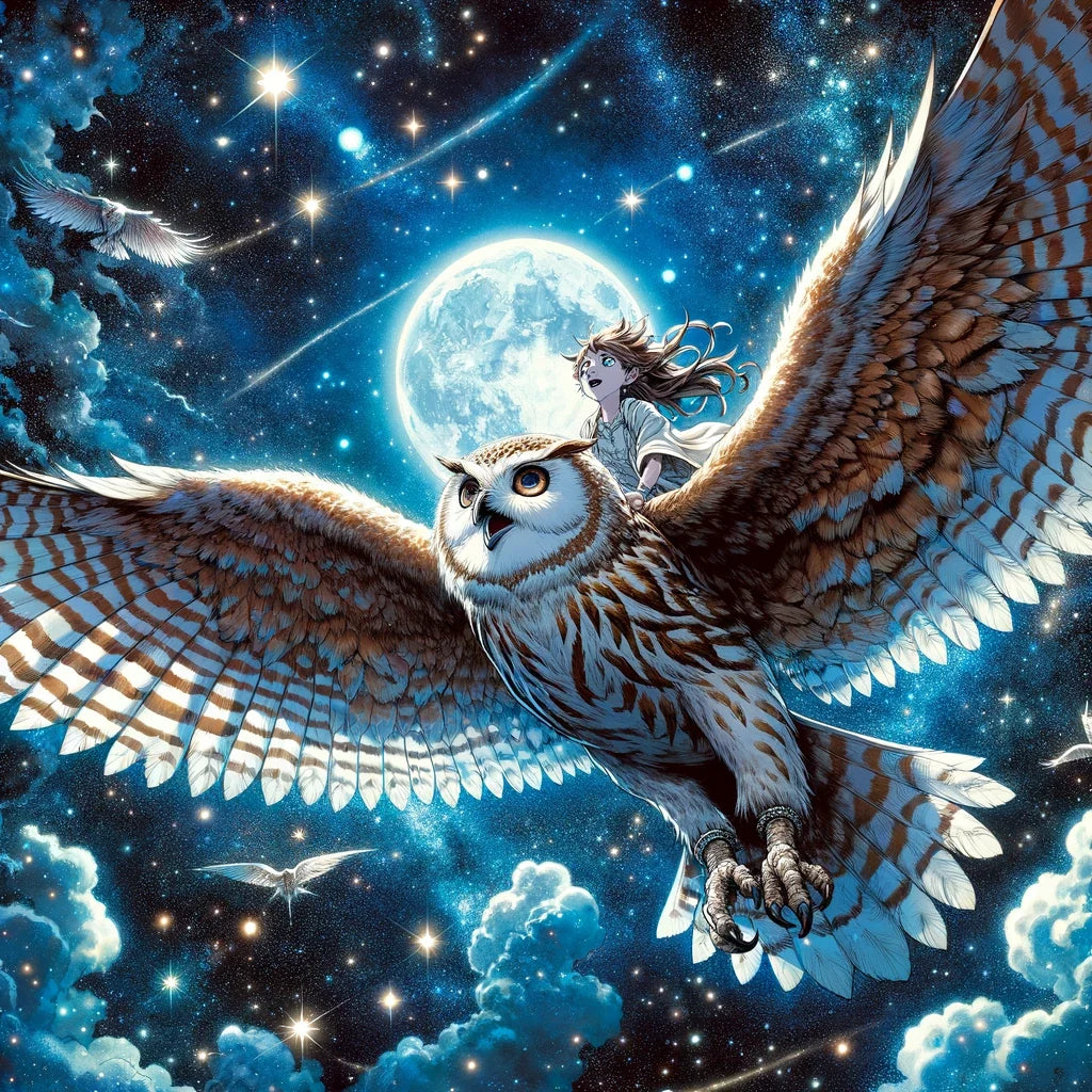 Moonlit Owl Ride Cotton Cushion
