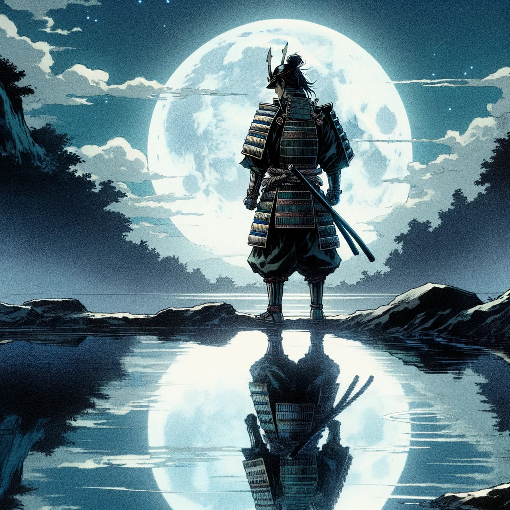 Moonlit Samurai Reflection Cotton Cushion