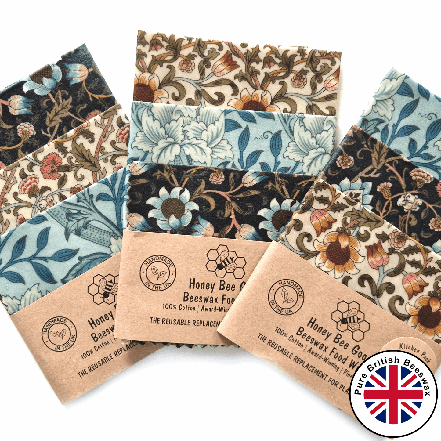 Honey Bee Good British Beeswax Set of 3 Handmade Beeswax Wraps | William Morris Hammersmith