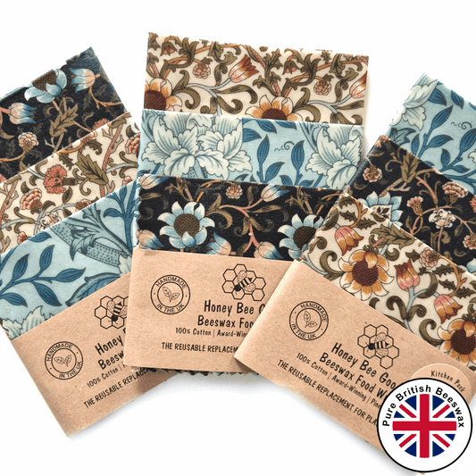 Honey Bee Good British Beeswax Set of 3 Handmade Beeswax Wraps | William Morris Hammersmith