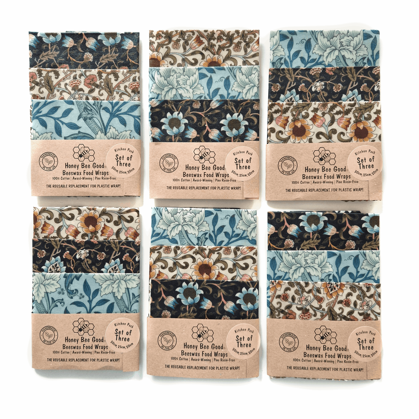 Honey Bee Good British Beeswax Set of 3 Handmade Beeswax Wraps | William Morris Hammersmith