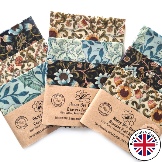 Honey Bee Good British Beeswax Set of 3 Handmade Beeswax Wraps | William Morris Hammersmith