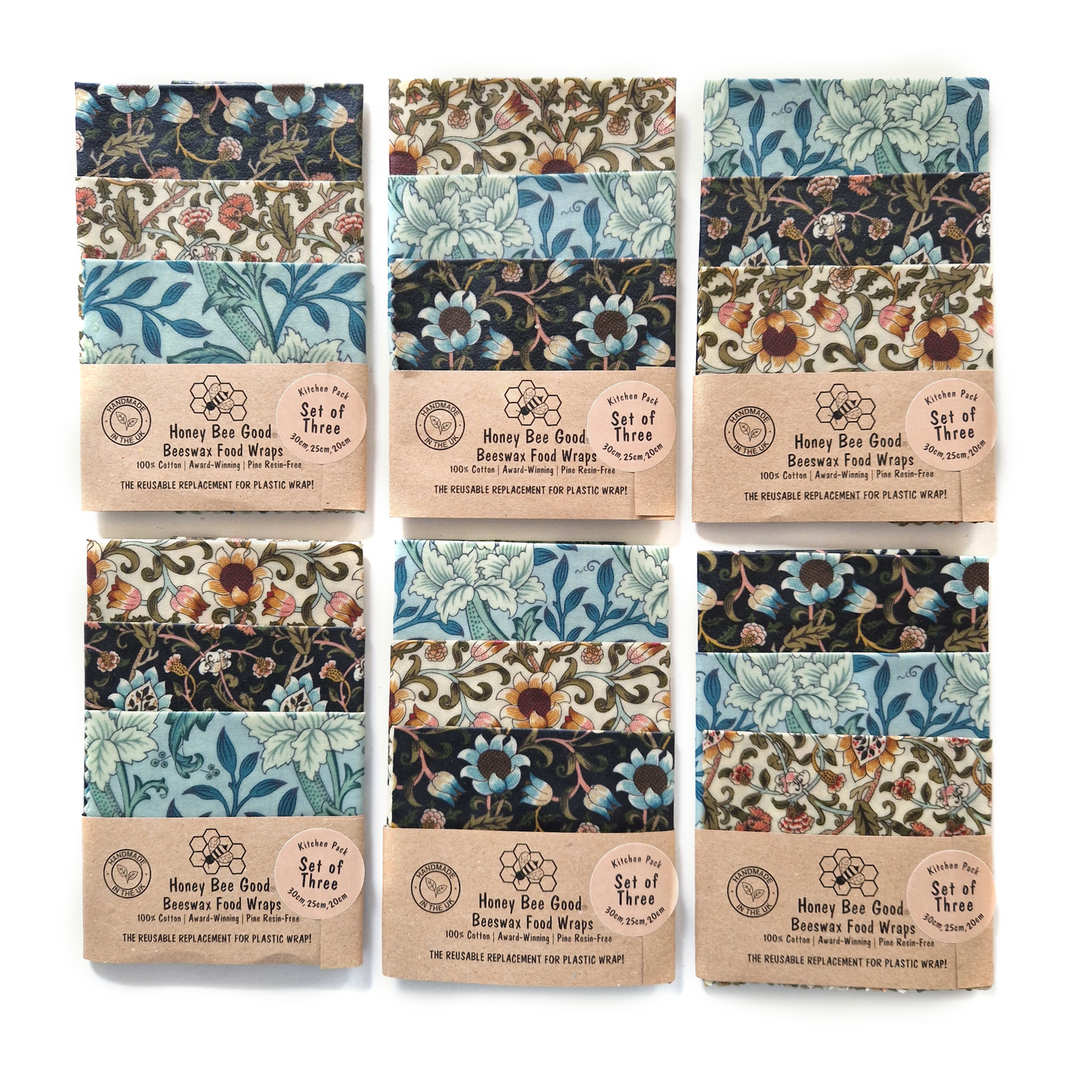 Honey Bee Good British Beeswax Set of 3 Handmade Beeswax Wraps | William Morris Hammersmith