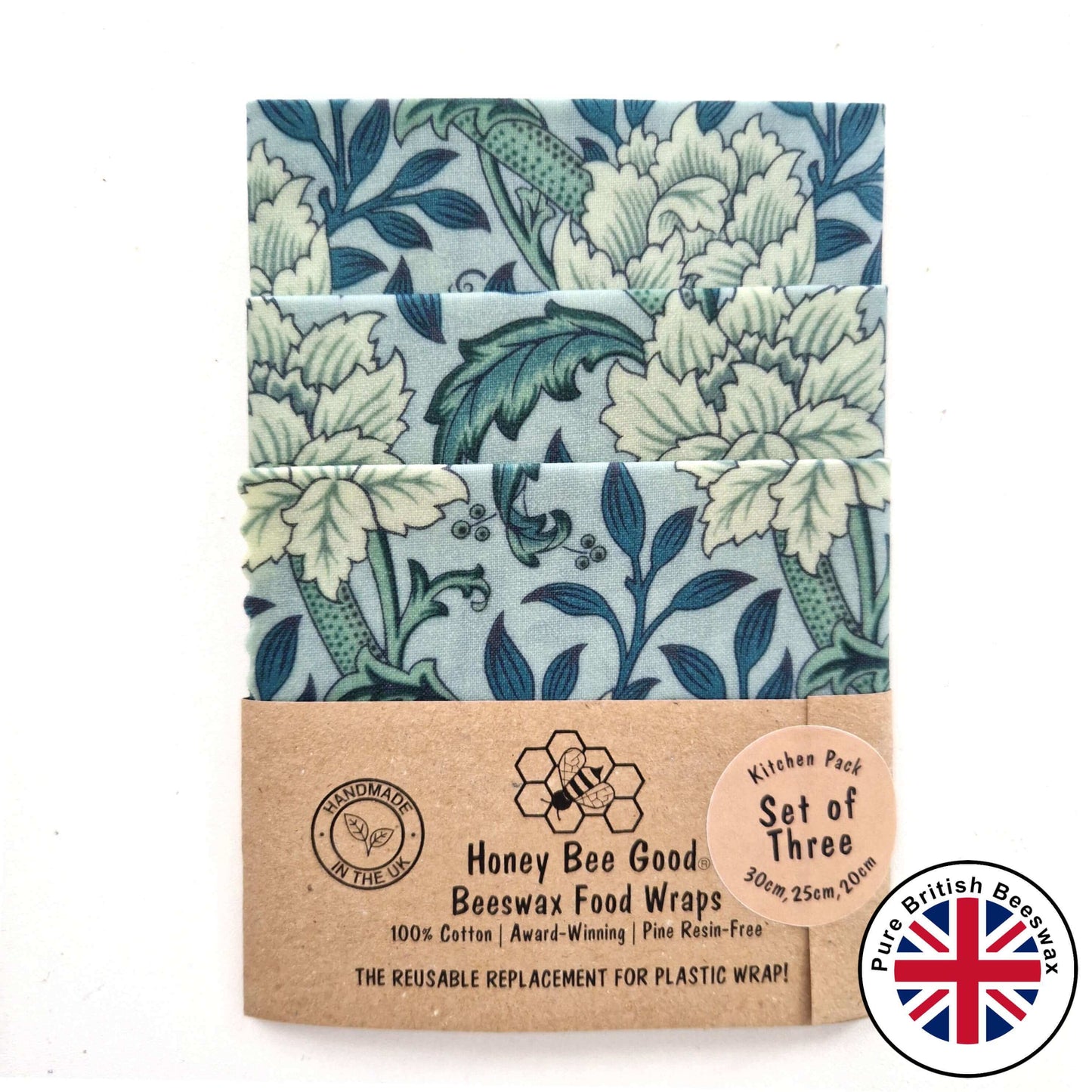 Honey Bee Good British Beeswax Set of 3 Handmade Beeswax Wraps | William Morris Hammersmith