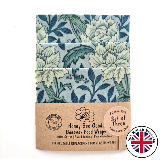 Honey Bee Good British Beeswax Set of 3 Handmade Beeswax Wraps | William Morris Hammersmith