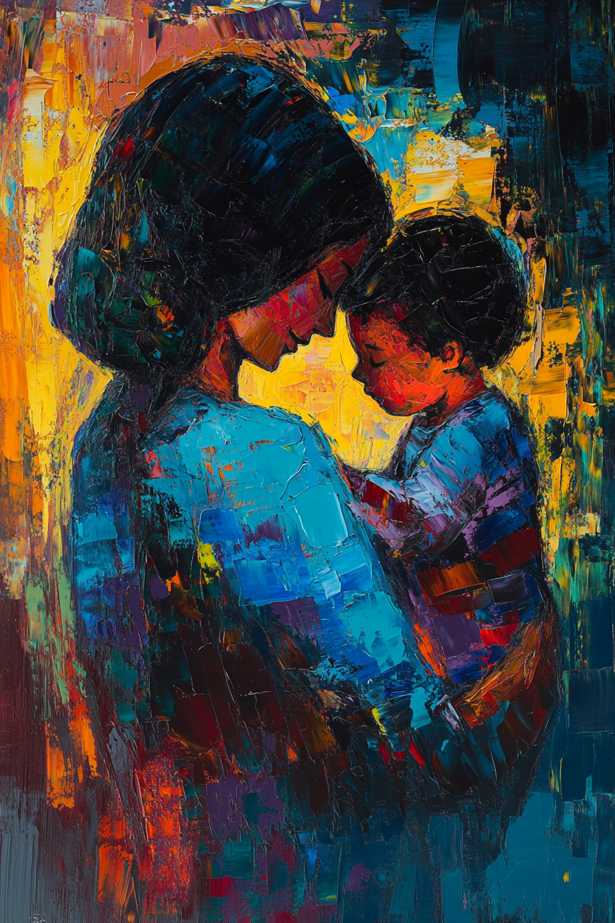 Mother and Child Vibrant Canvas