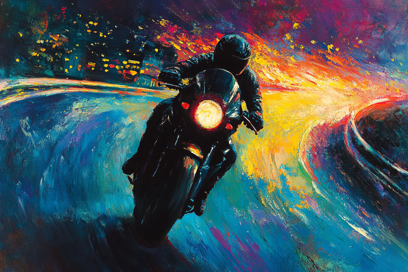 Motorcyclist's Neon Journey Canvas