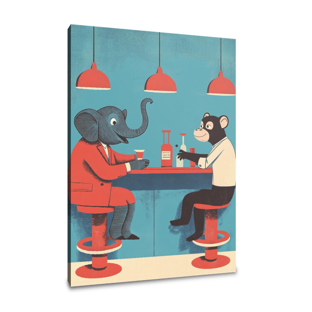 Elephant and Monkey Cheers Canvas