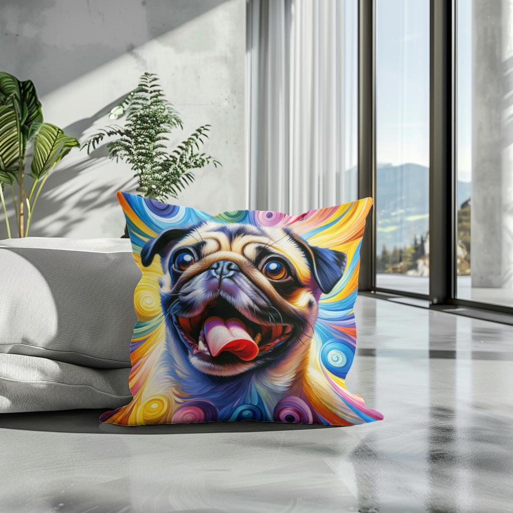 Jubilant Pug Frolic Cotton Cushion