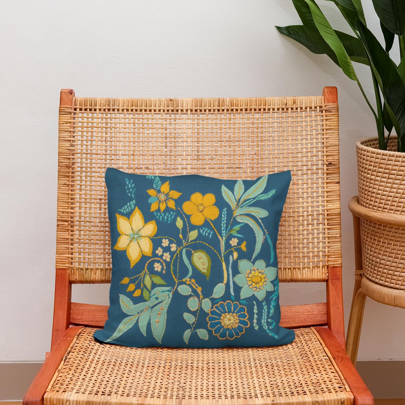 Blue Blossom Cotton Cushion
