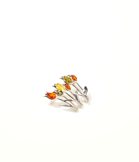 Multicolour Tulip Amber Brooch