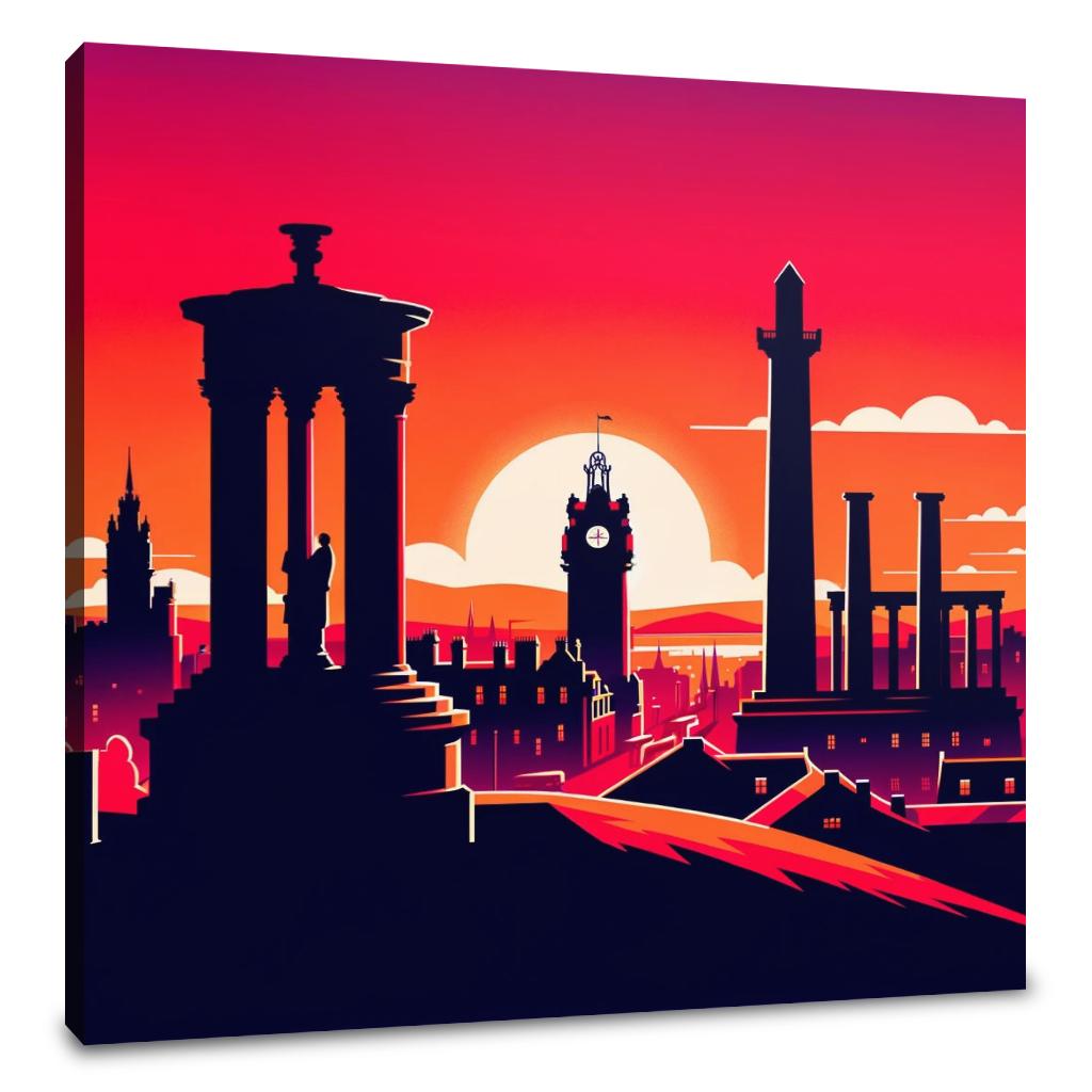 Edinburgh Calton Hill Sunset Silhouette Canvas