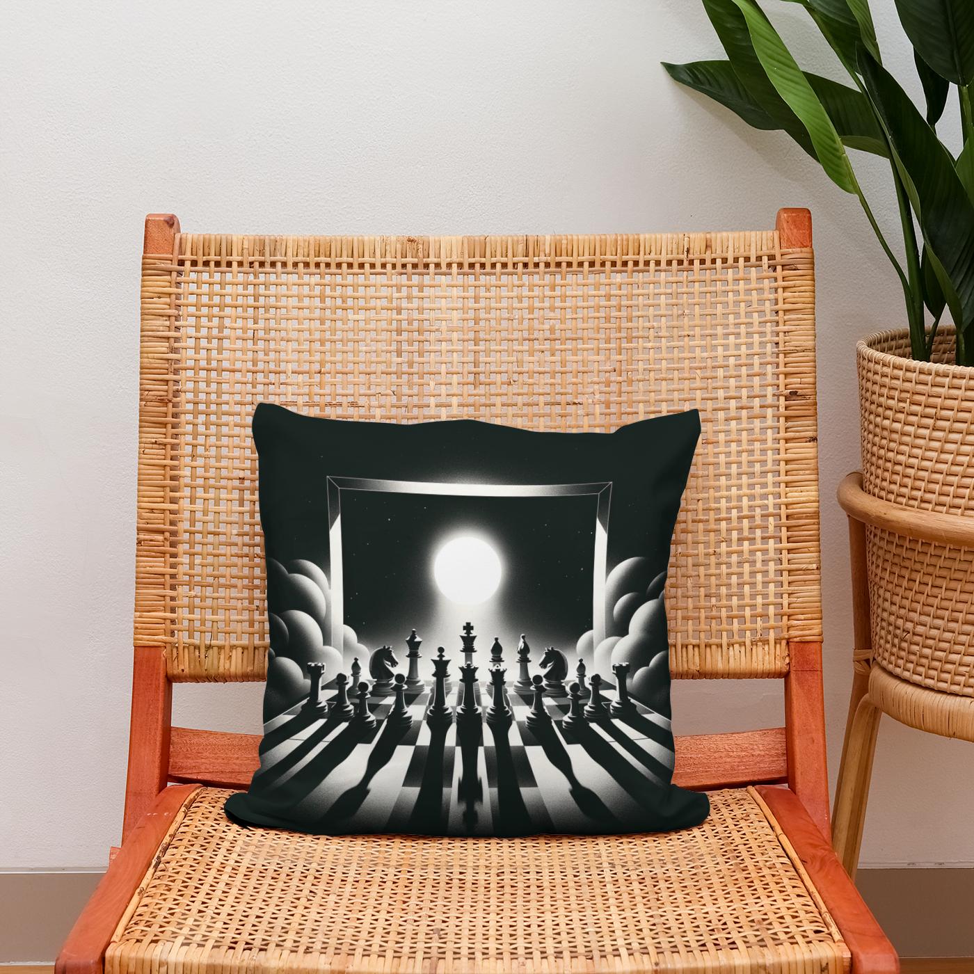 Strategic Shadows: Chessboard Cotton Cushion