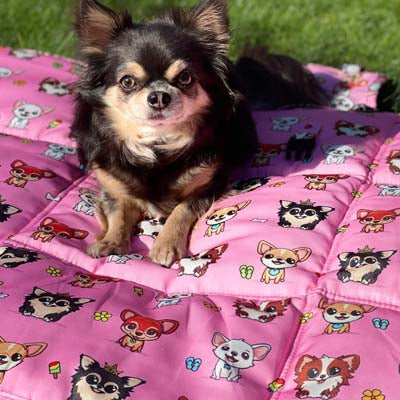 Roll and Go Signature Collection Pink Padded Chihuahua Print Travel Mat by My Chi and Me