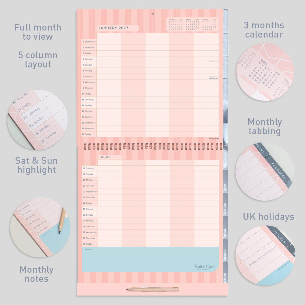 Matilda Myres | 2027 Monthly Five Column Family Calendar | Month-to-View