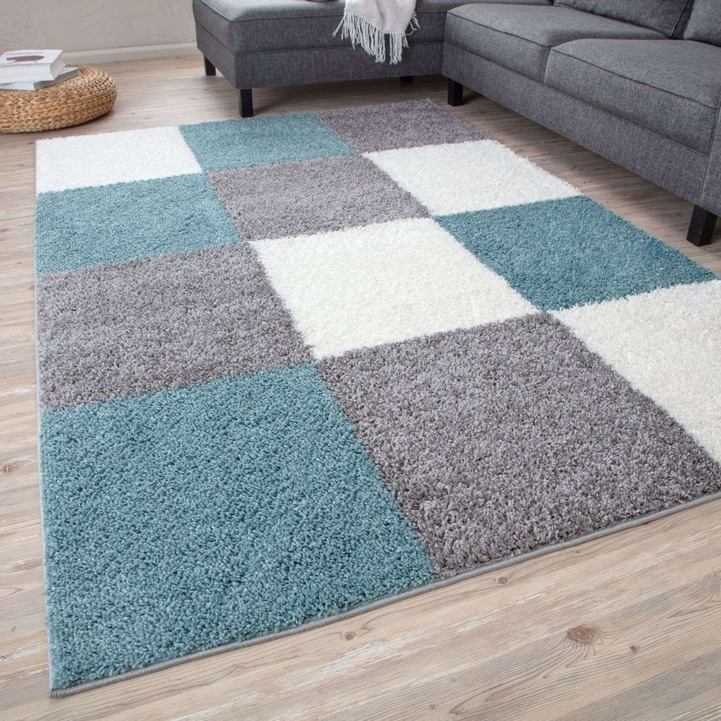 Myshaggy Geometric Duck Egg Blue Rug